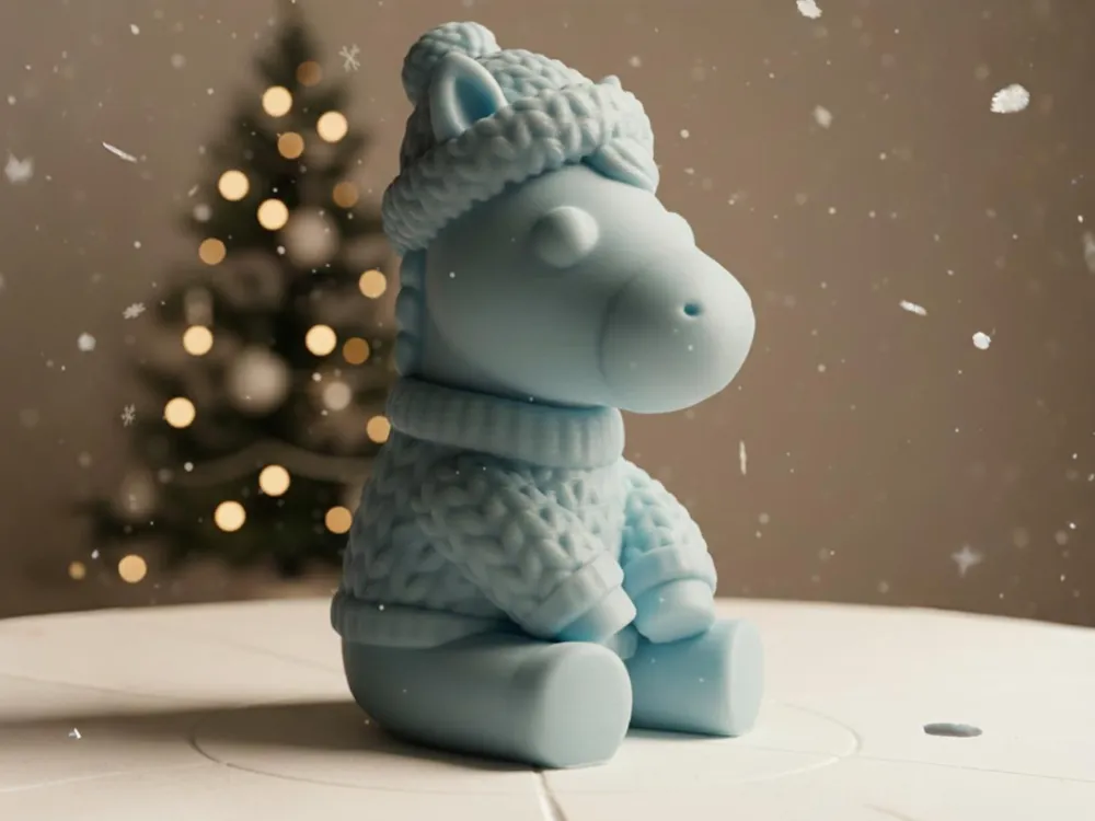 Лошадь в свитере и шапке